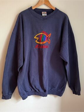 Leisure SGT Made in USA Vintage 90s Kauai Hawaii Fish Sweatshirt XXL Navy